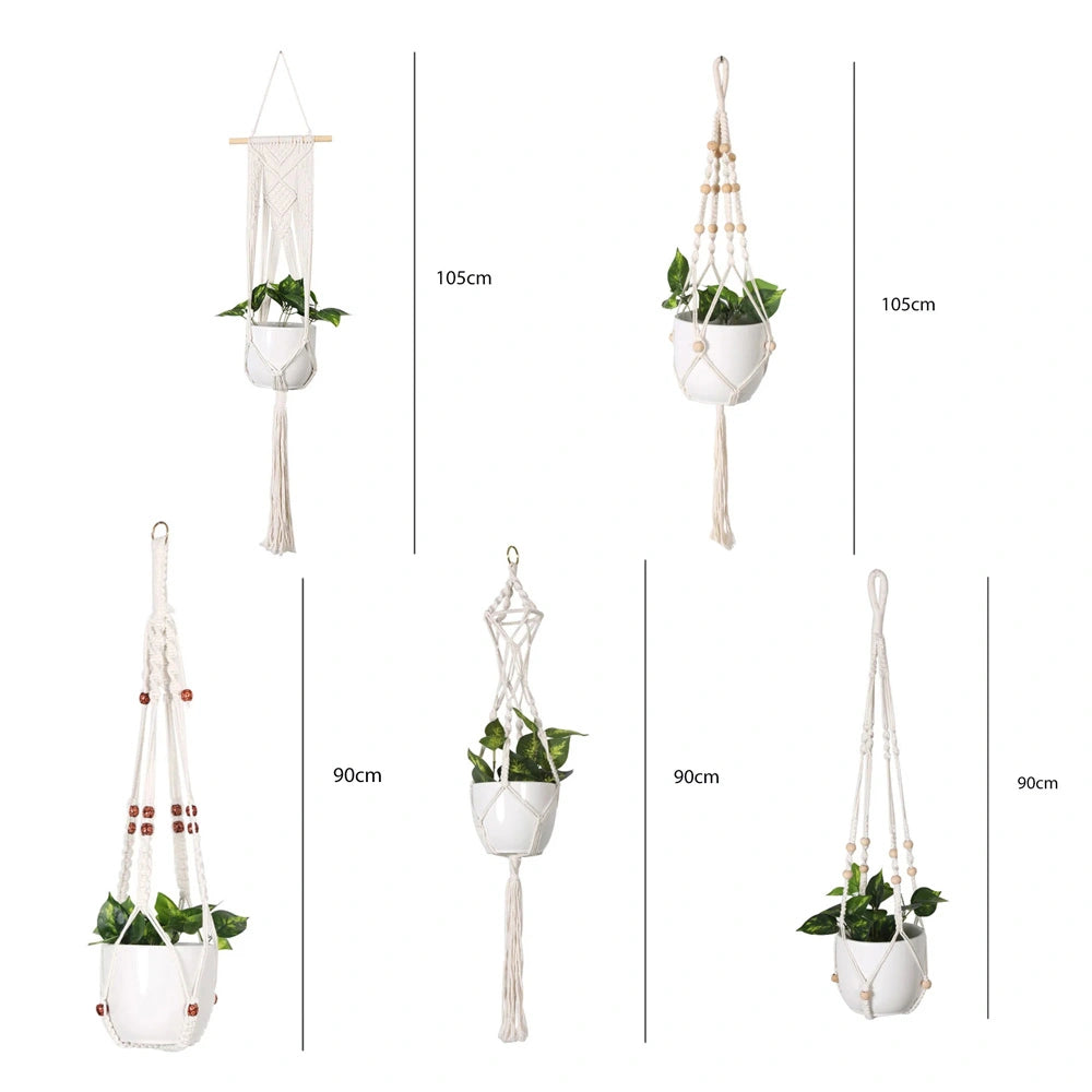 Håndlavet Macramé Planteophæng – Bomuldssnor Blomsterkurv til Hjem, Have & Indendørs Dekoration